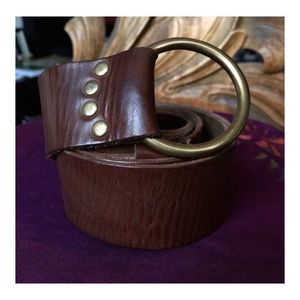 Vintage Brown Wide Ring Leather Belt (Medium)
